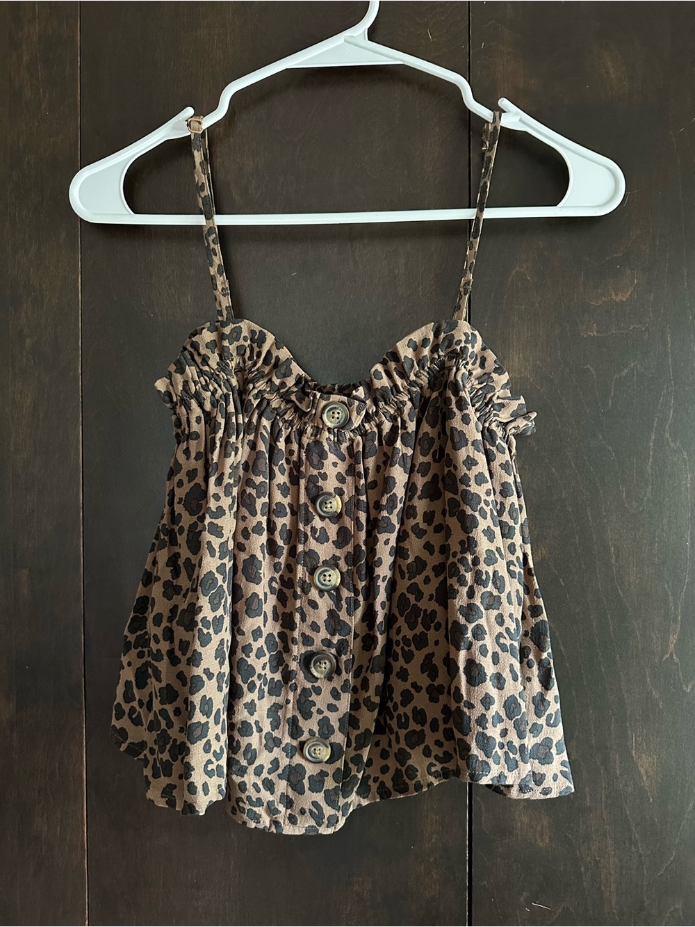 American Eagle Outfitters Leopard Print Button-Front Crop Top